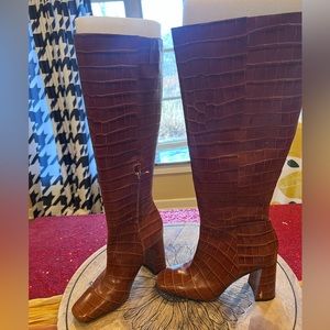 Sam Edelman knee high Crocodile caramel Brown heeled boots 8